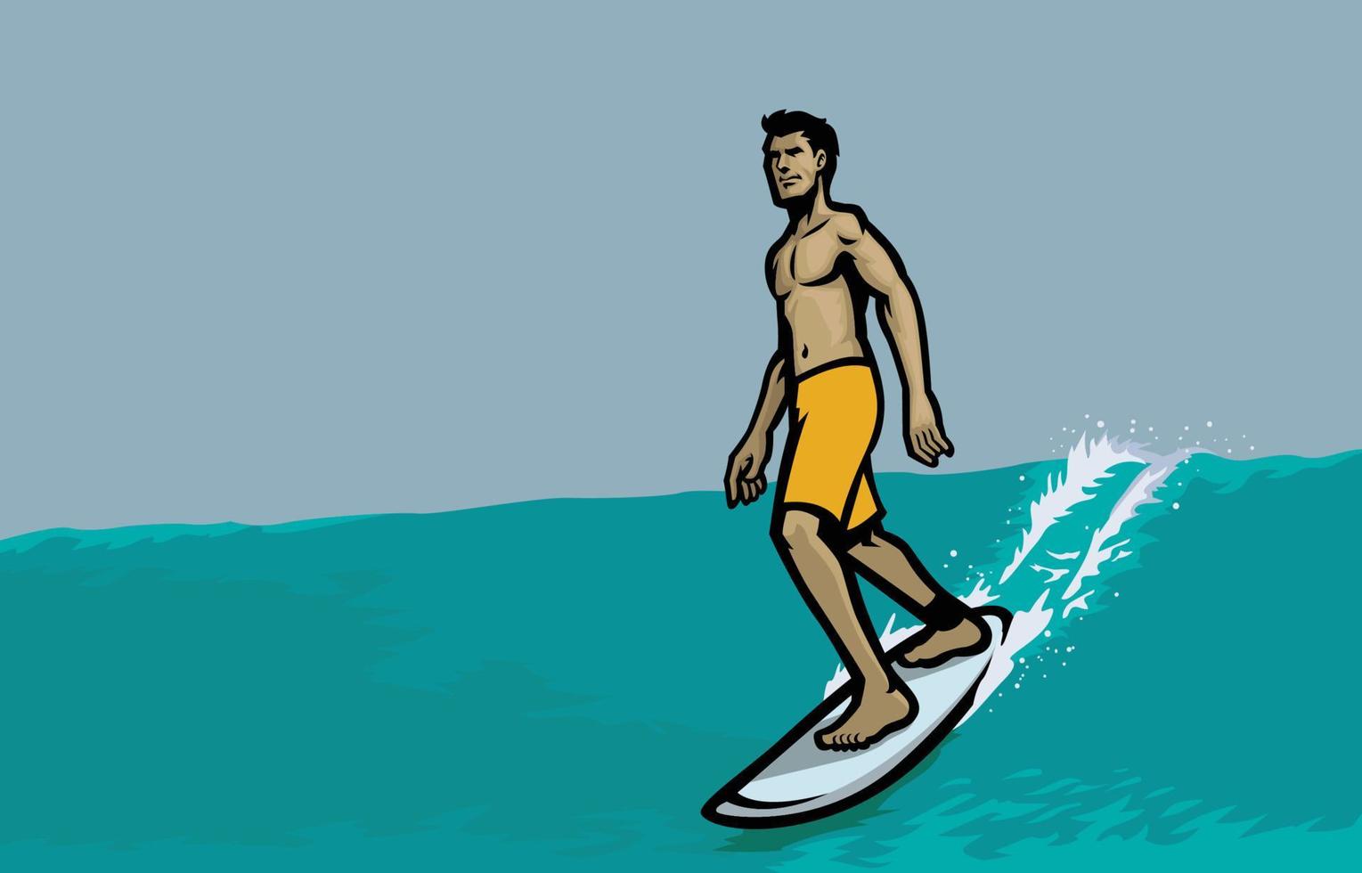 hombre paseo surf en el olas vector