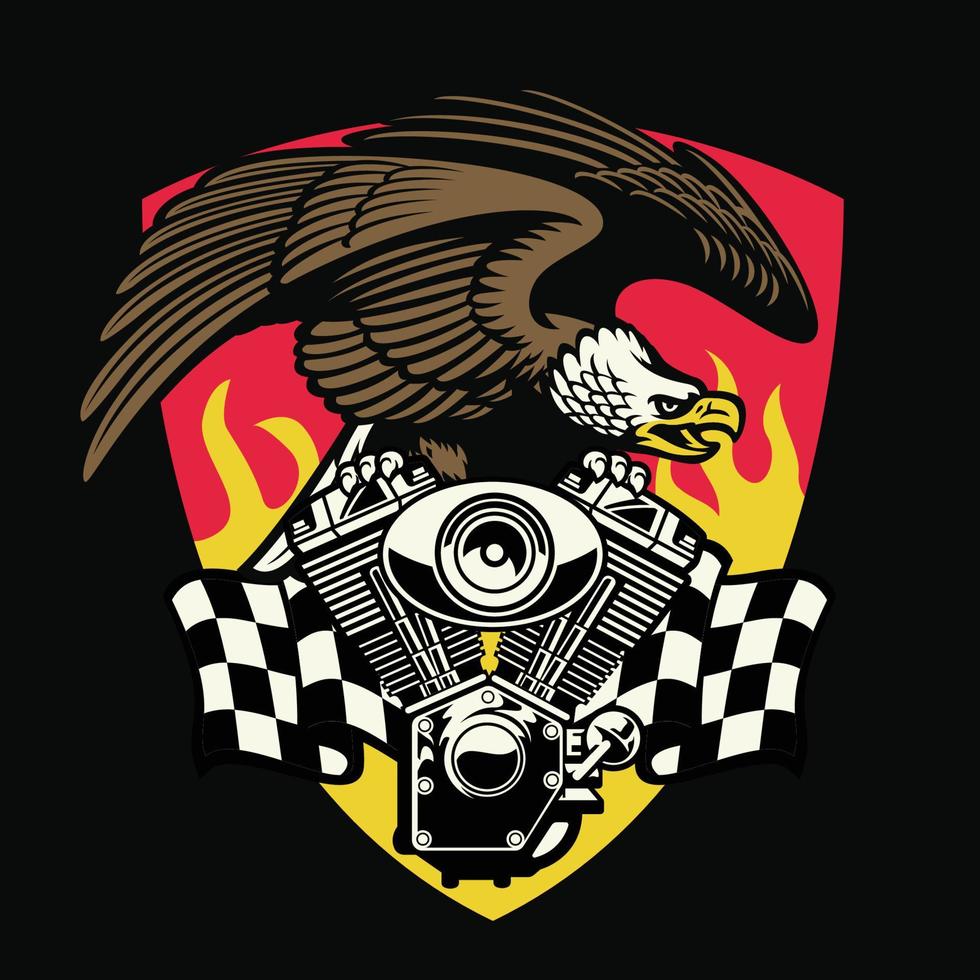 bald eagle hold the motorcycle engine vector