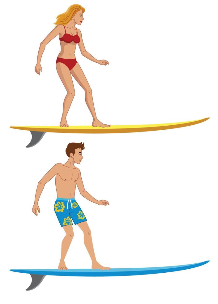 personas en el surf tablero vector