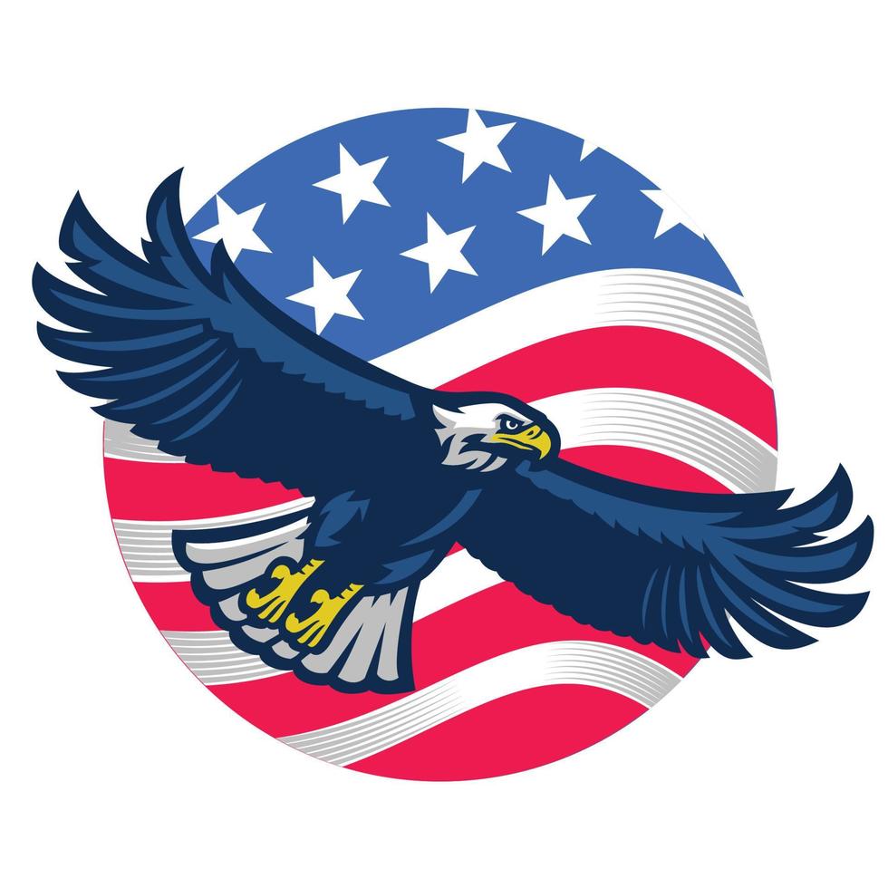 american bald eagle with united states flag as background vector