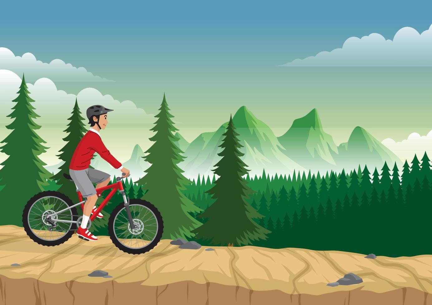 man riding mountain bike on the mountain vector