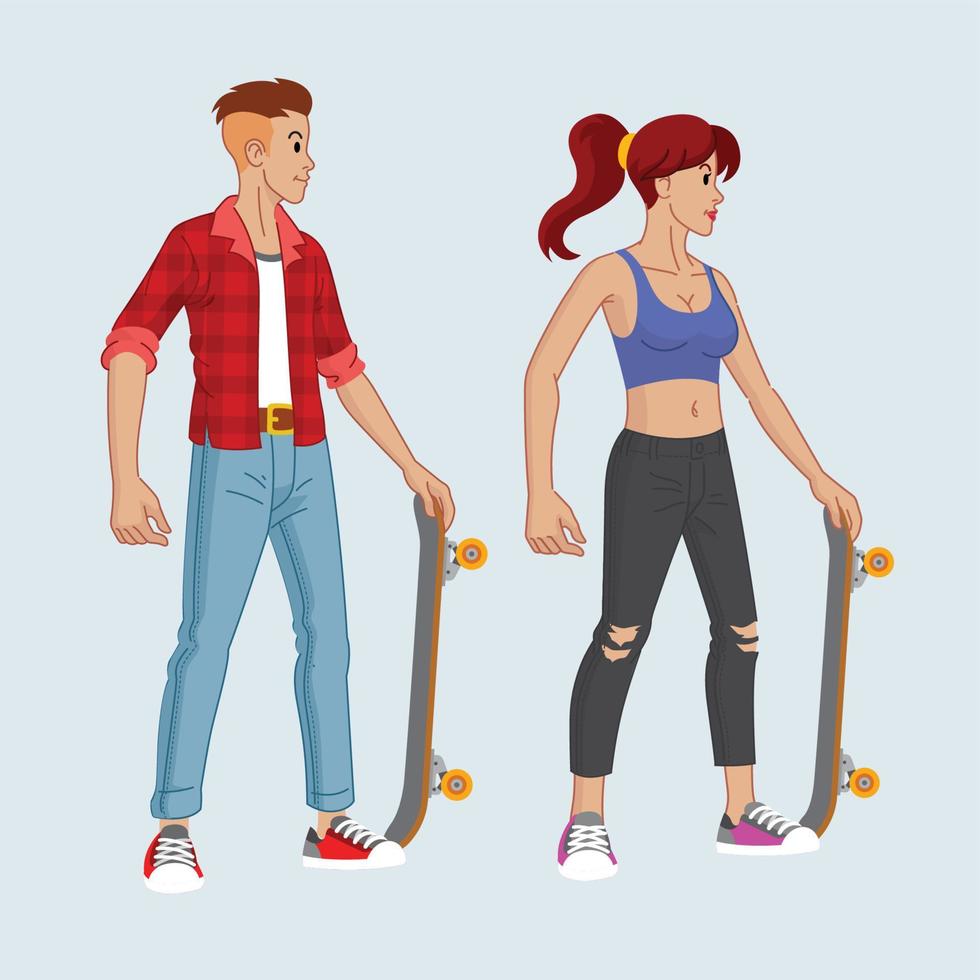 teenagers style with skateboard vector