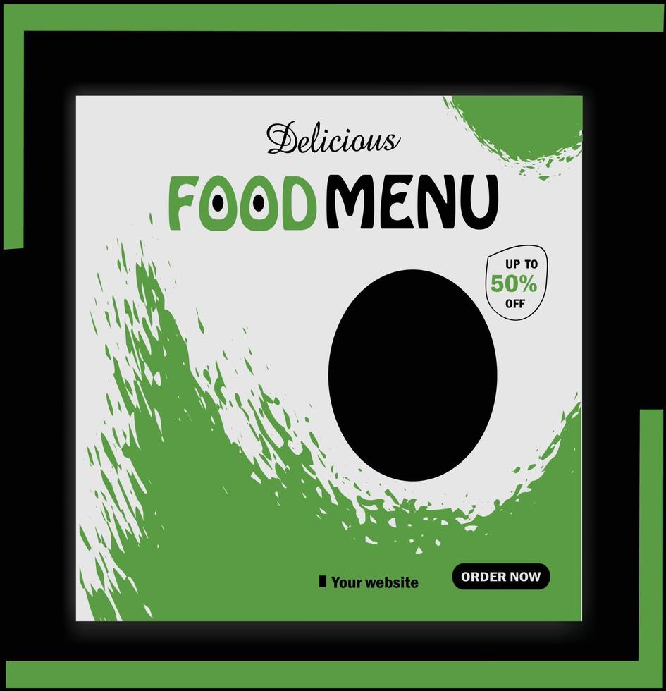 food menu social media post design. restaurant food banner social media post design. food square banner template. timeline cover, facebook advertising banner. vector