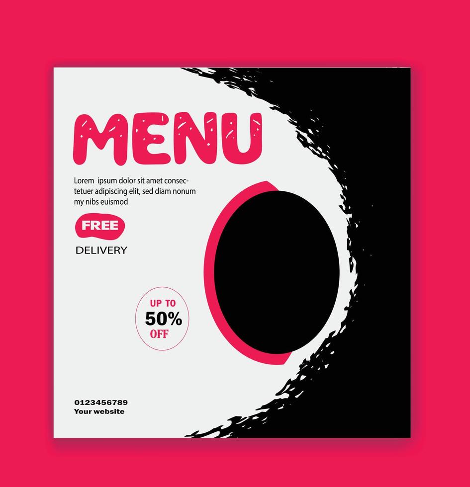 food menu social media post design. restaurant food banner social media post design. food square banner template. timeline cover, facebook advertising banner. vector