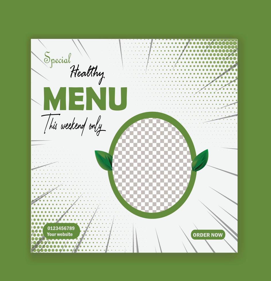 food menu social media post design. restaurant food banner social media post design. food square banner template. timeline cover, facebook advertising banner. vector