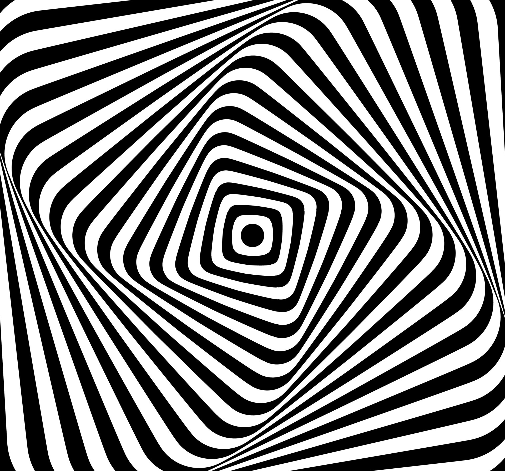 Black and white optical illusion distorted ripple wave effect square lines spiral vector