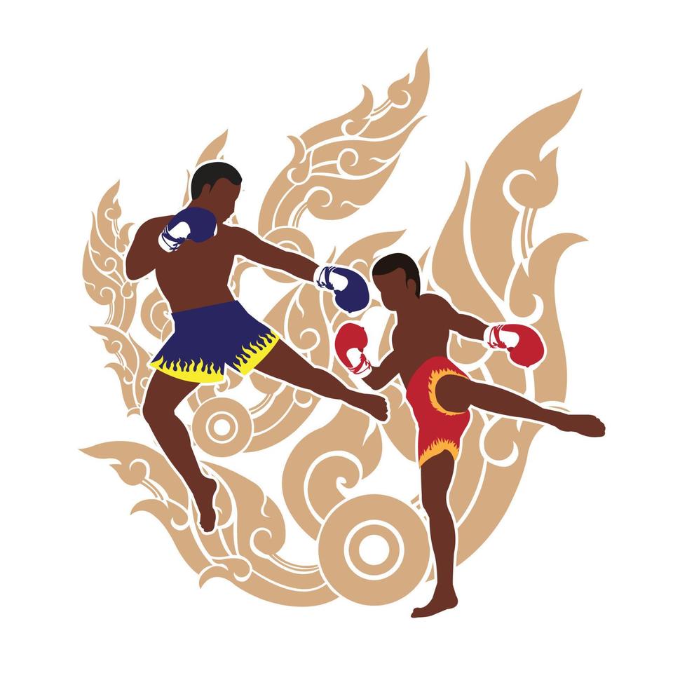 Fighting Action of Thai boxing and thai art background vector