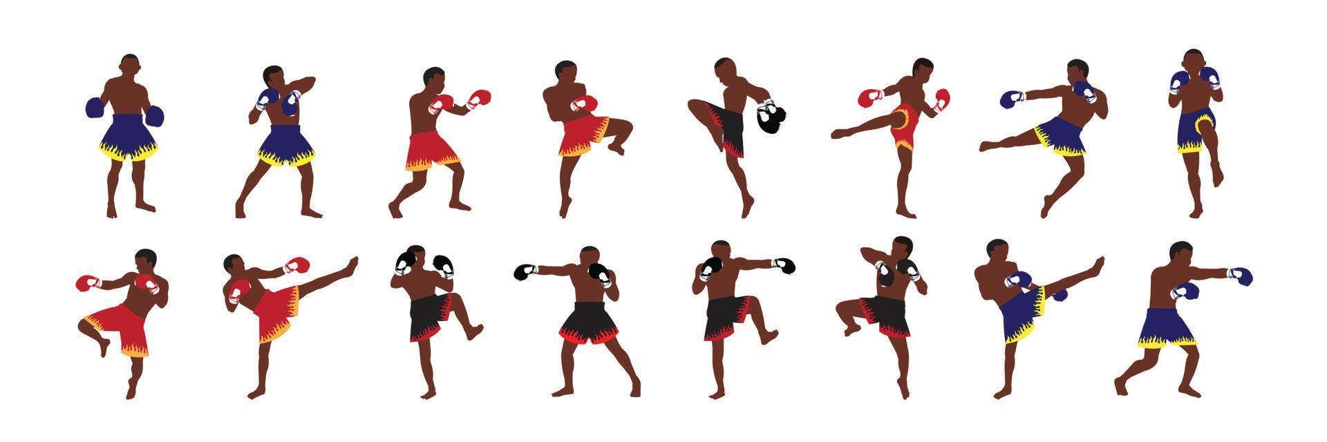 Thai boxing action banner set vector