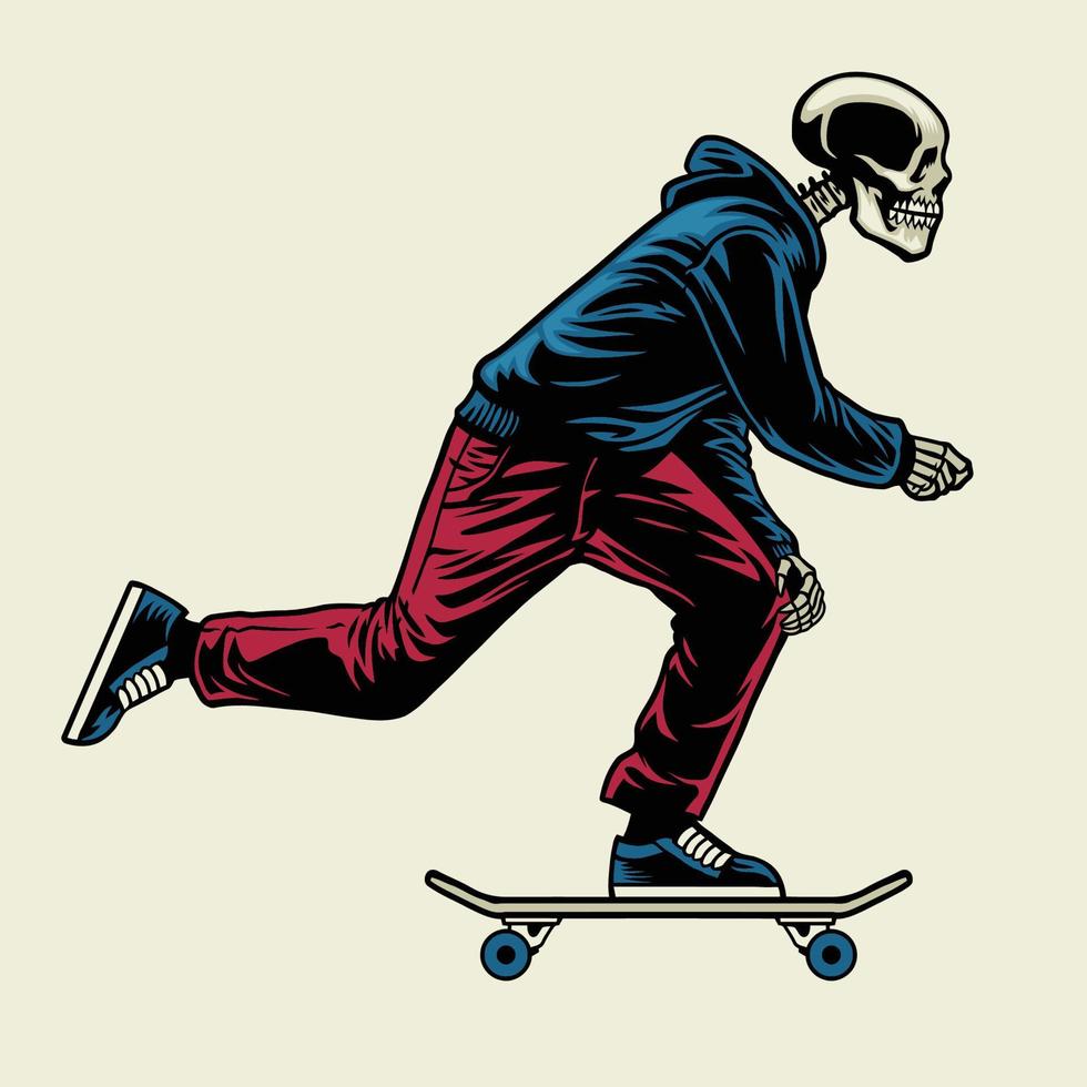 skull enjoying ride skateboard vector