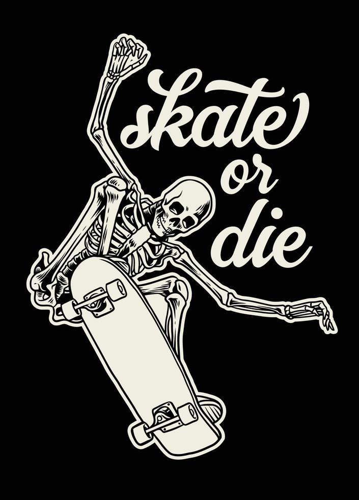 badge design of skull enjoying riding skateboard vector