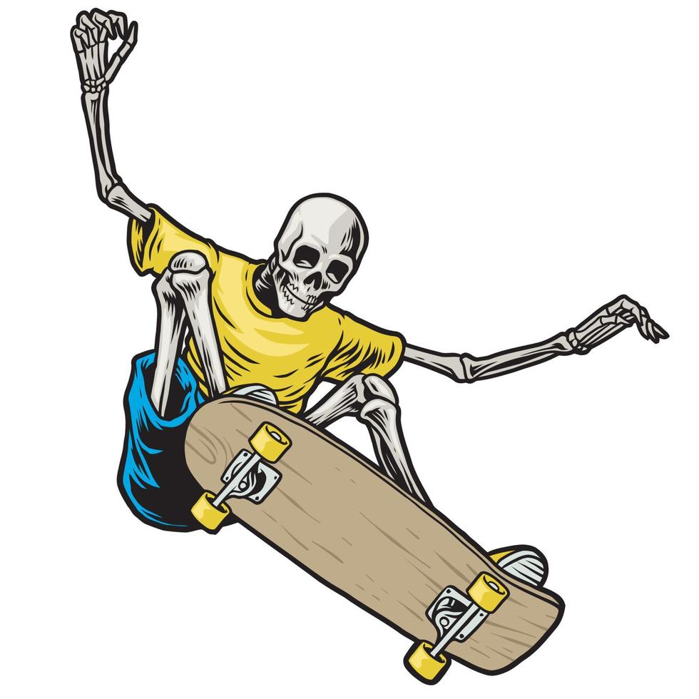 Skull skateboarder jumping in action vector