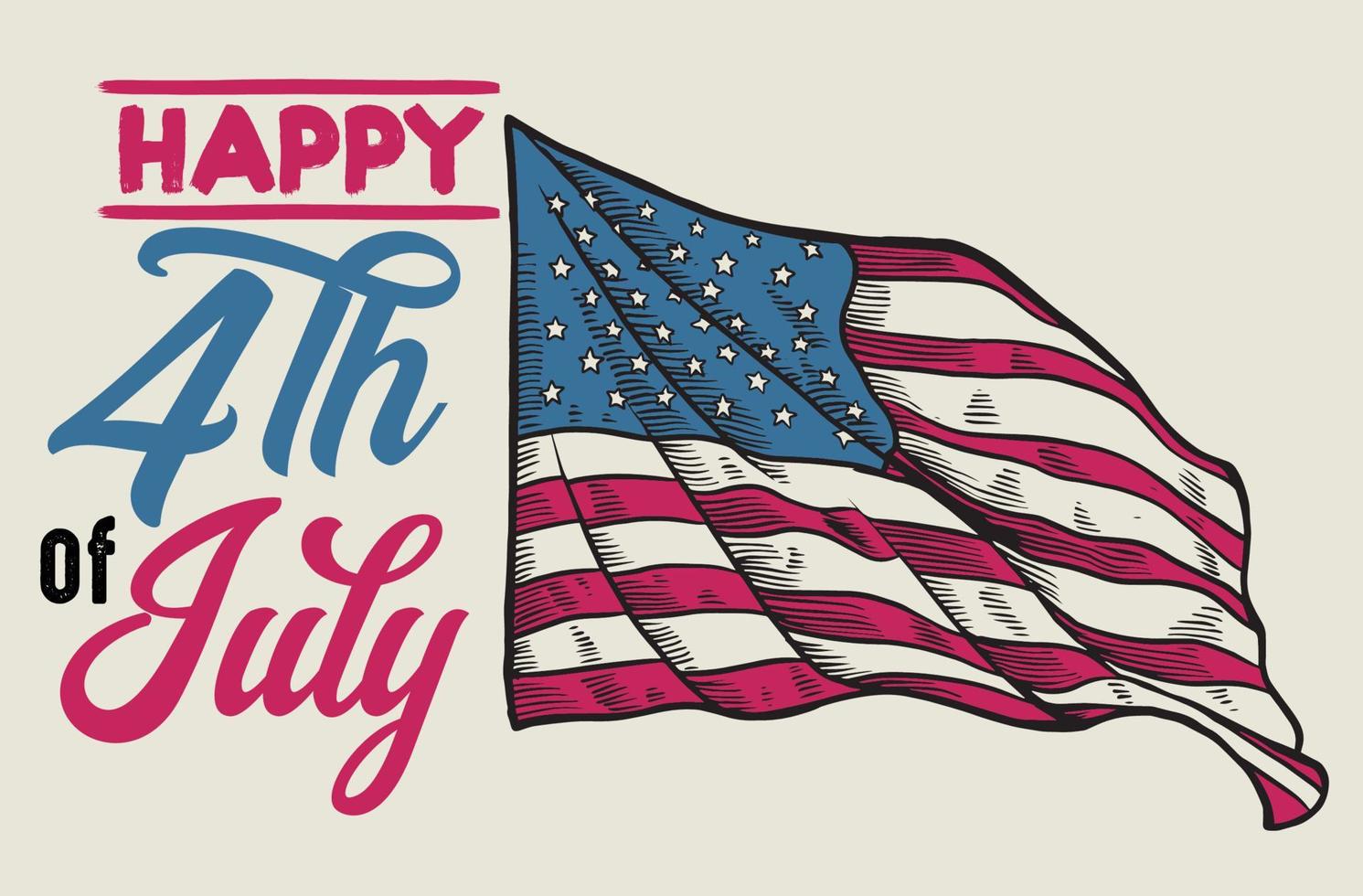 vintage 4th of july design with handdrawn flag vector