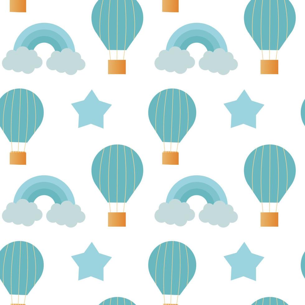 Seamless pattern with blue stars, rainbow and ballon vector