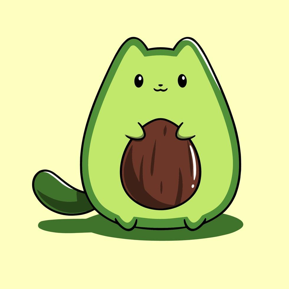 aguacate gato con un nuez en sus boca. vector