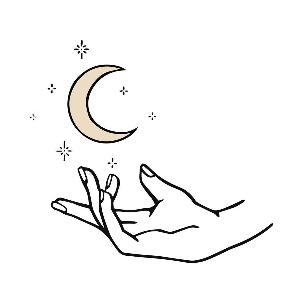 A hand reaching for a moon in a hand vector