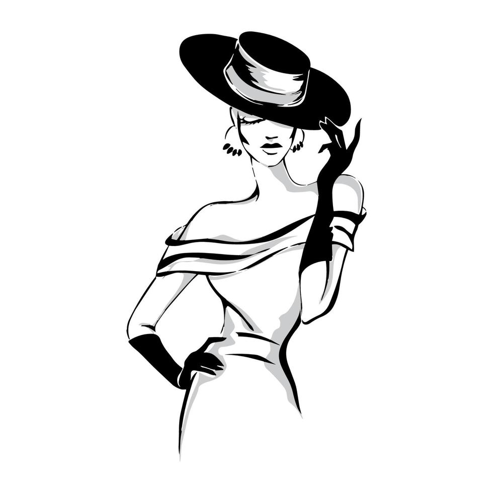 A woman with a hat on and a hat on. vector