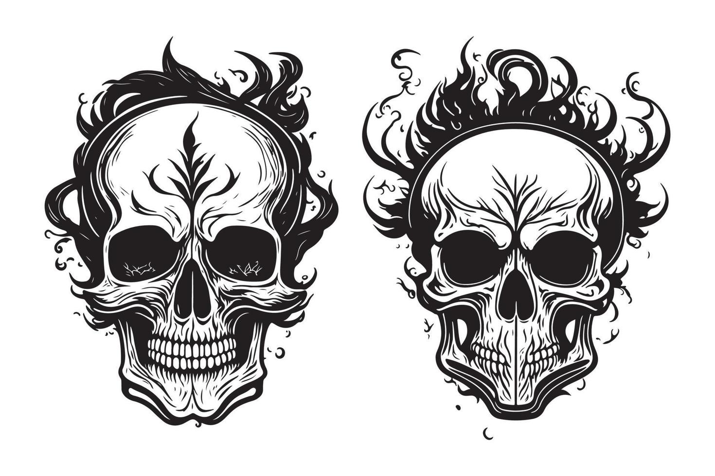 Skull with fire and smoke effect simple tattoo design black outline vector on white background 22936958 Vector Art at Vecteezy