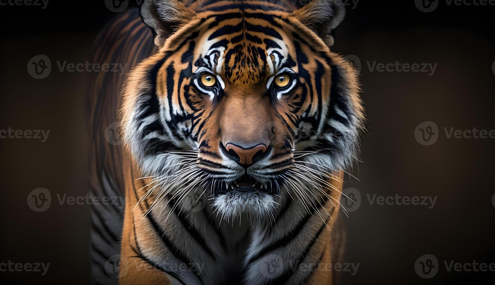 Sumatran tiger looking at the camera,tiger walking in tropical forest conservation . photo