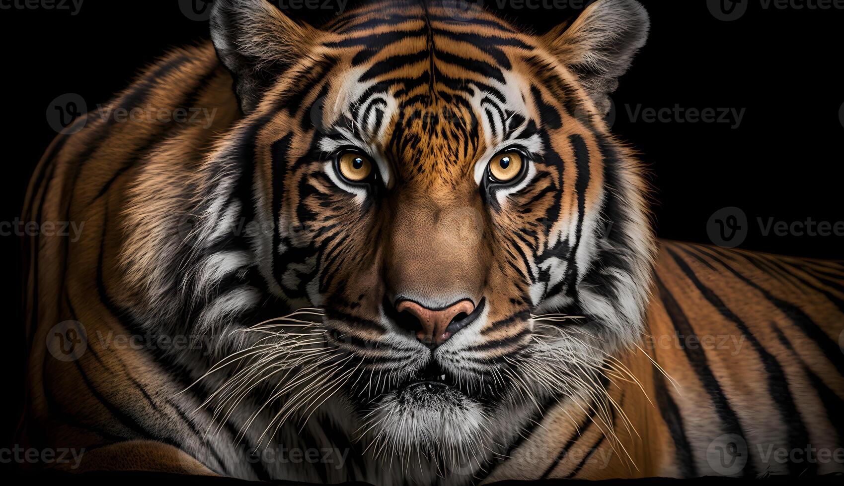 Sumatran tiger looking at the camera,tiger on black background . photo