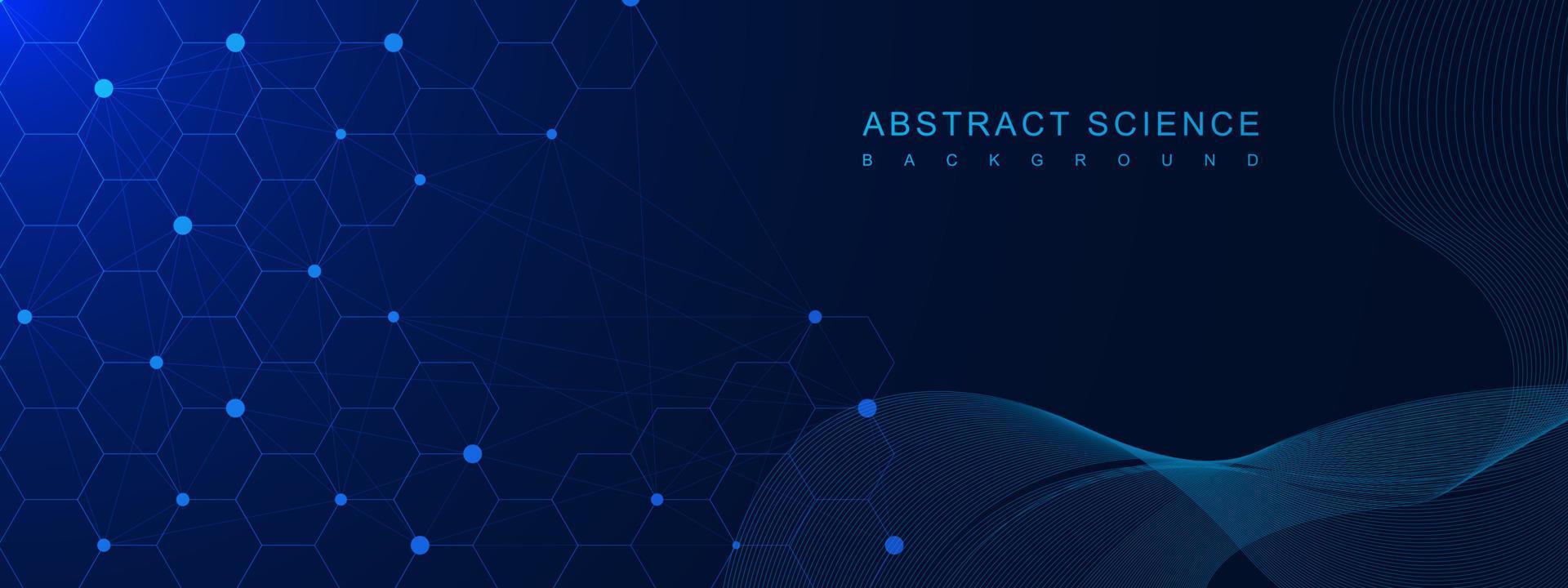 Abstract hexagonal molecular structure background. Health care, chemistry, scientific, chemical, medical technology innovation concept backdrop. Vector illustration.