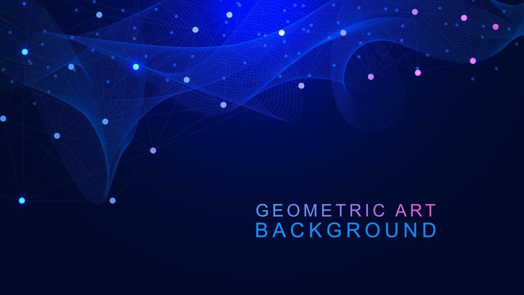 Abstract connected dots and lines with wave flow for global connection, technology communication, medicine, chemistry, science and technology background design. Vector illustration.