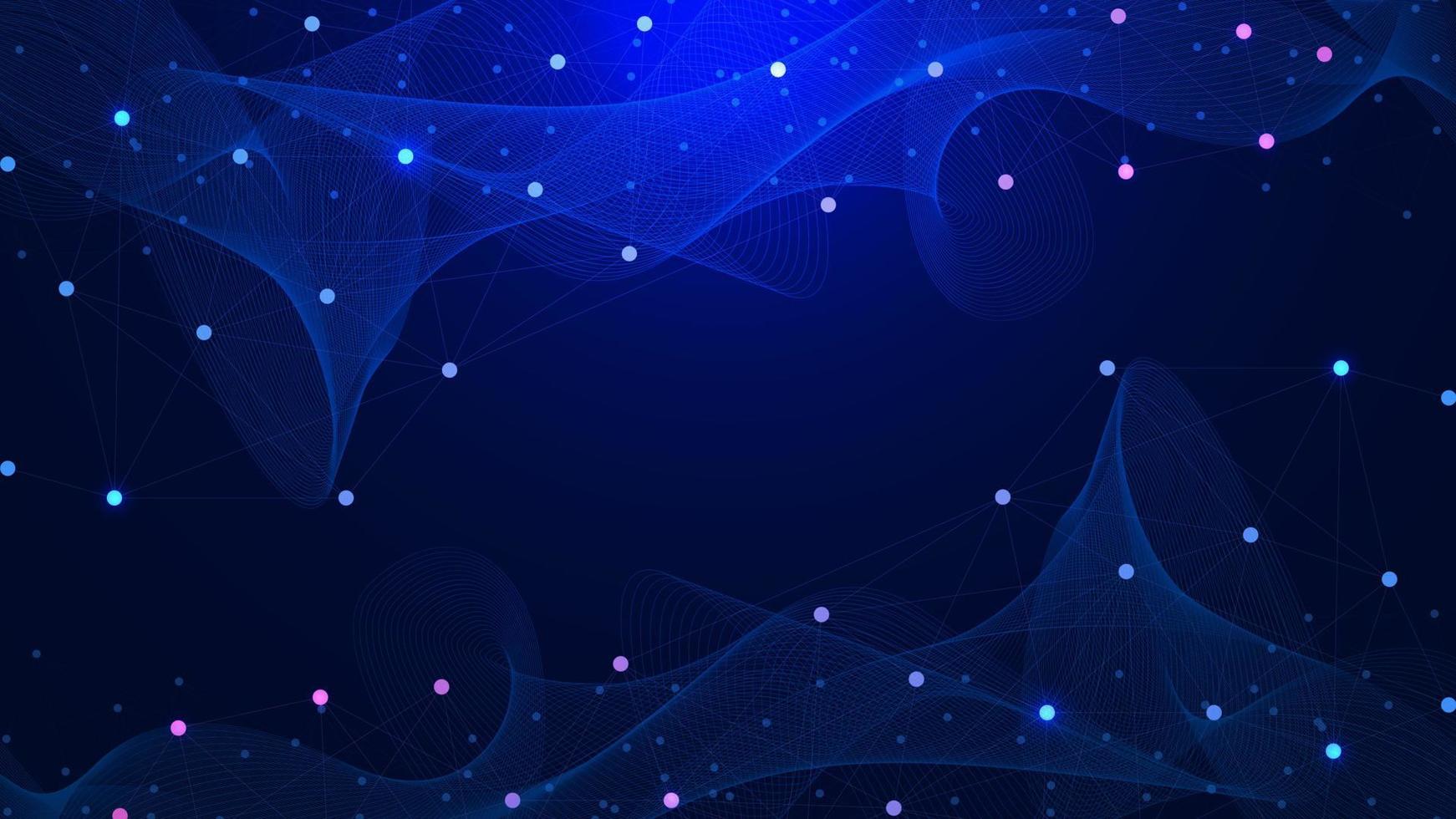 Abstract connected dots and lines with wave flow for global connection, technology communication, medicine, chemistry, science and technology background design. Vector illustration.