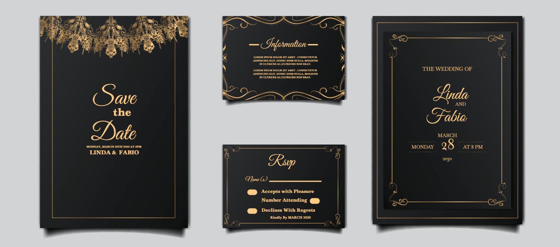 elegante conjunto de tarjetas de invitación de boda vector