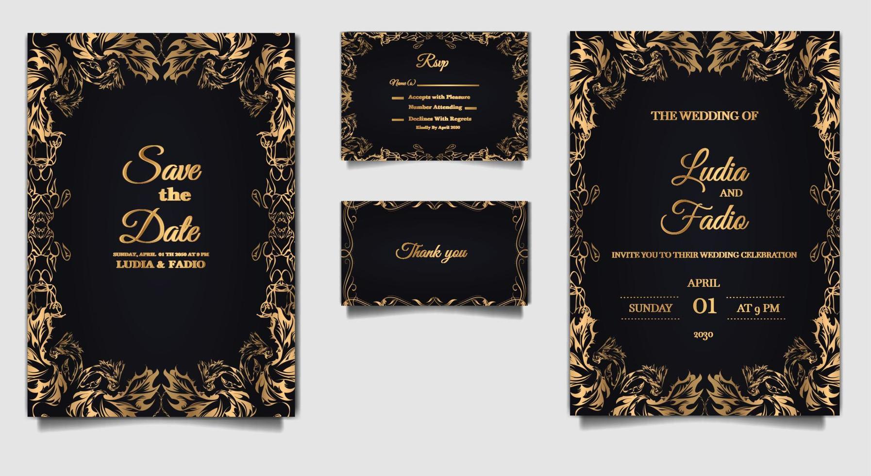 luxury Elegant wedding invitation design set vector