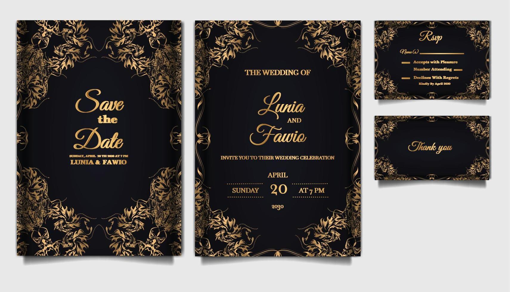 tarjetas de invitación de boda de lujo vector