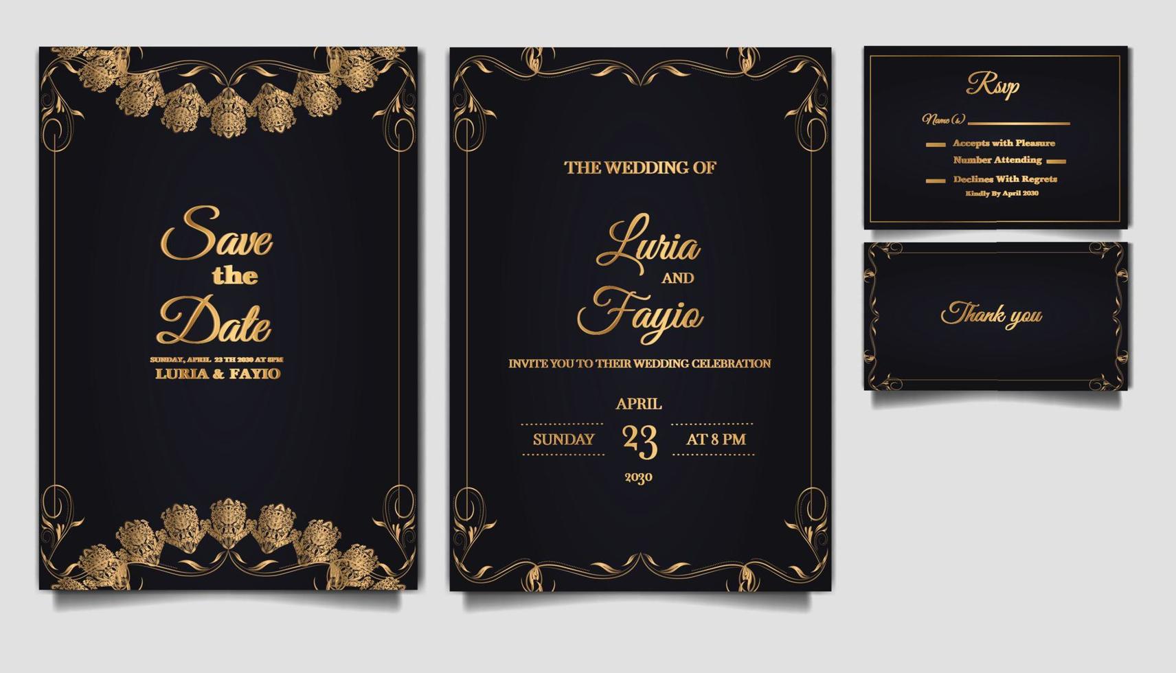 luxury elegant wedding invitation set vector