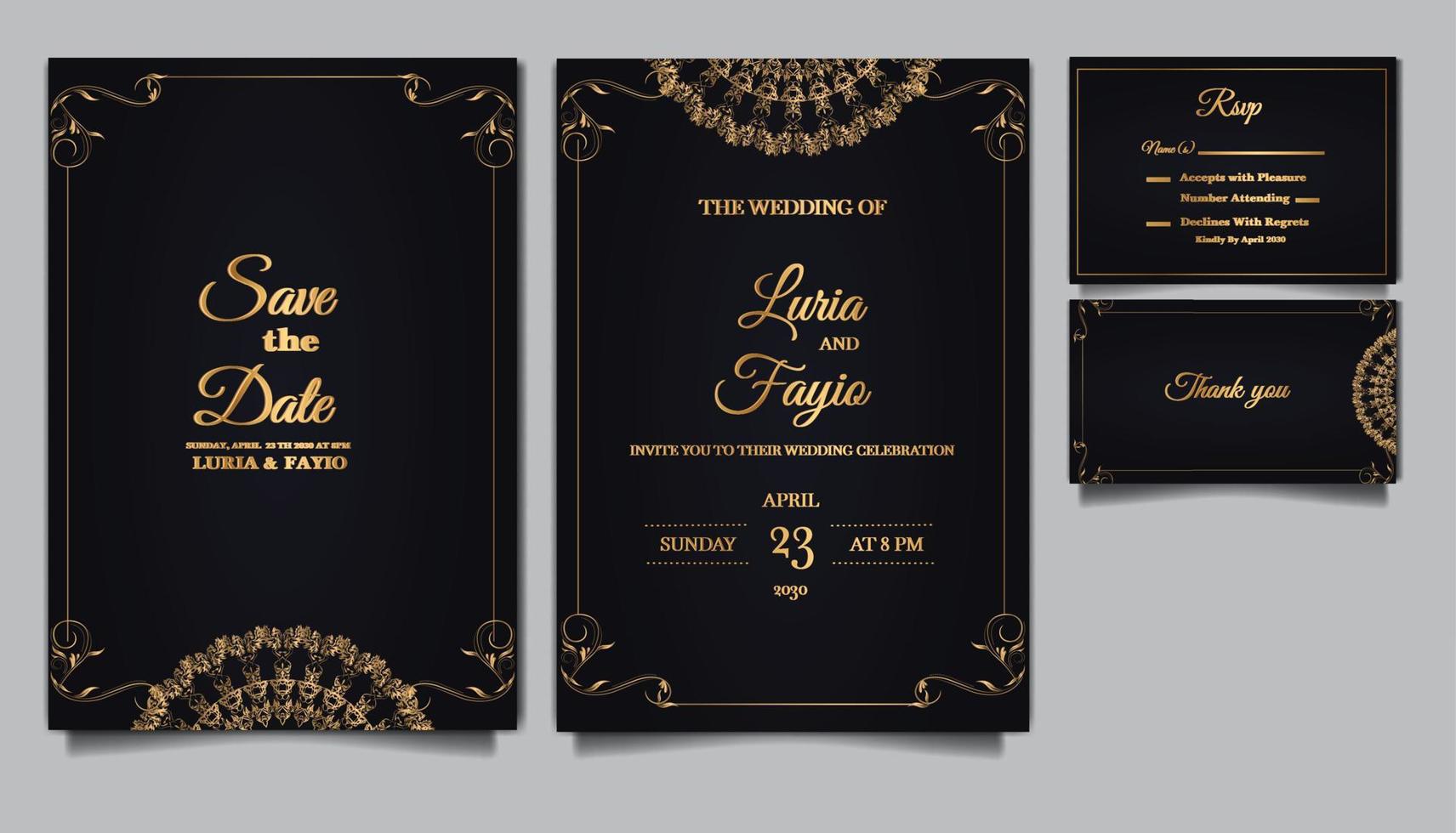 conjunto de diseño de tarjeta de invitación de boda de lujo vector