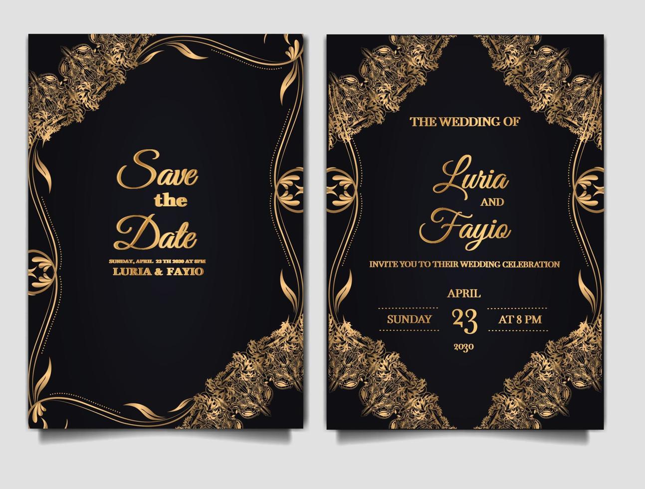 tarjetas de invitación de boda de lujo vector