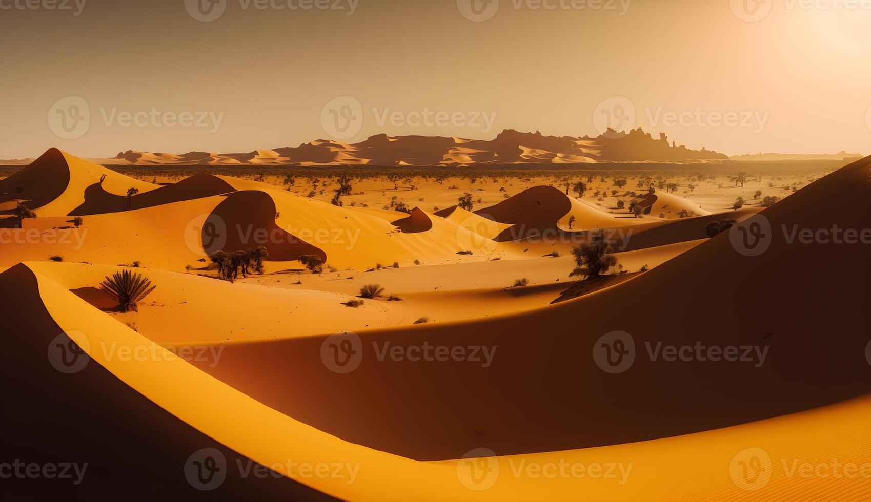 panorámico Desierto Sáhara paisaje, desierto en el tarde,generativo ai foto