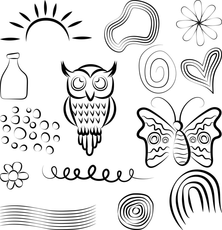 Abstract Hand Drawn Outline Shapes. Clipart Graphics Bundle Set Illustration vector
