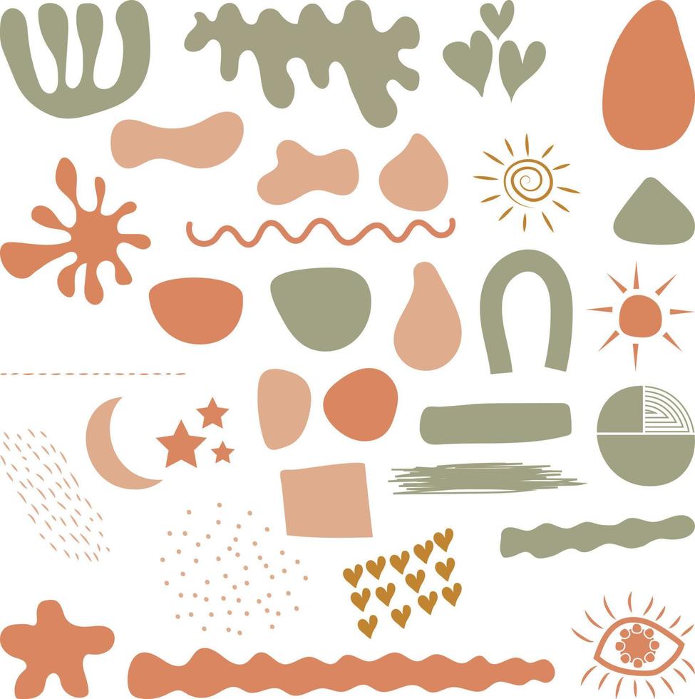 Abstract Boho Hand Drawn Shapes. Clipart Graphics Bundle Set Illustration vector