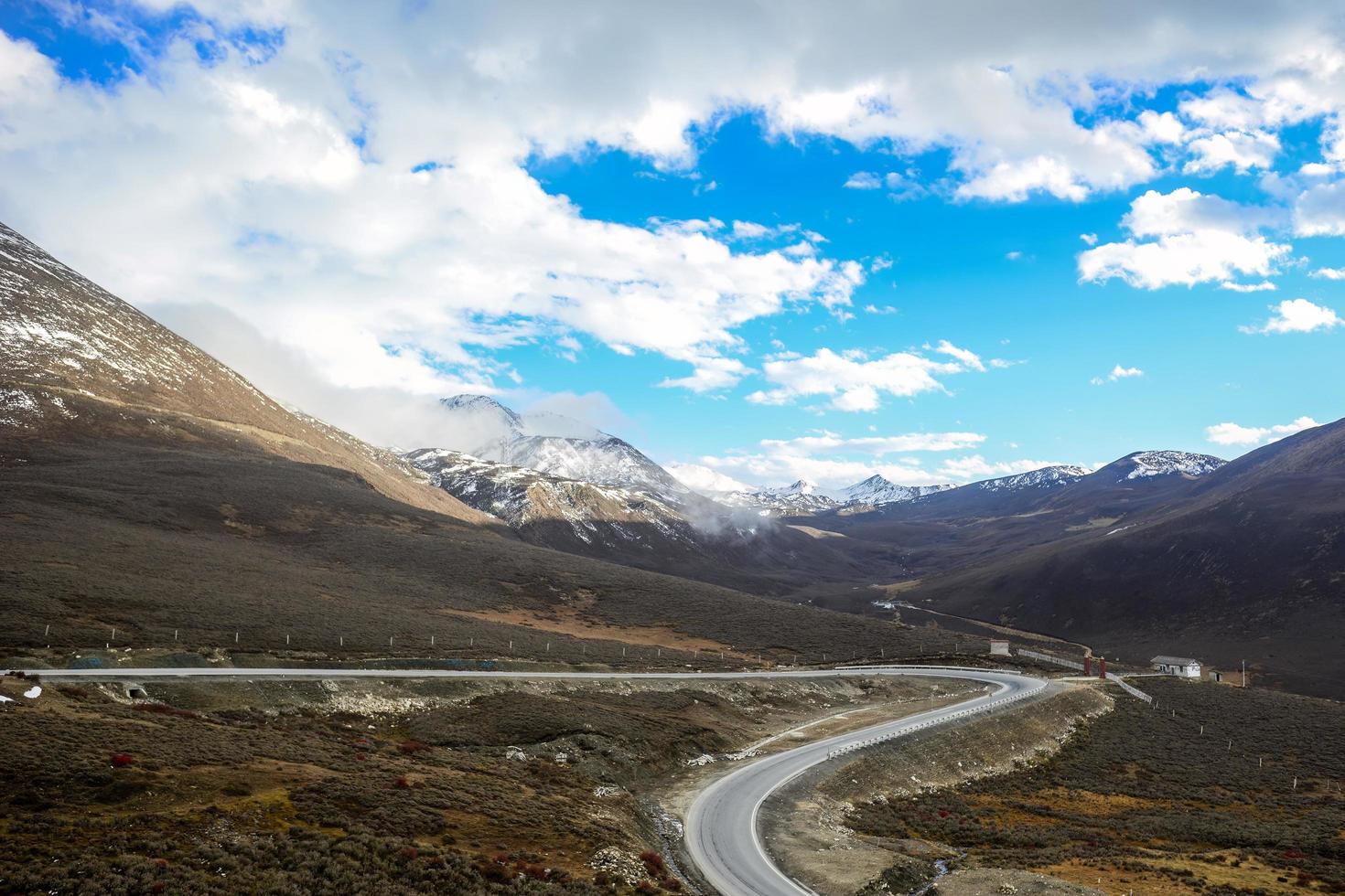 The mountainous road under construction in western Sichuan, China photo
