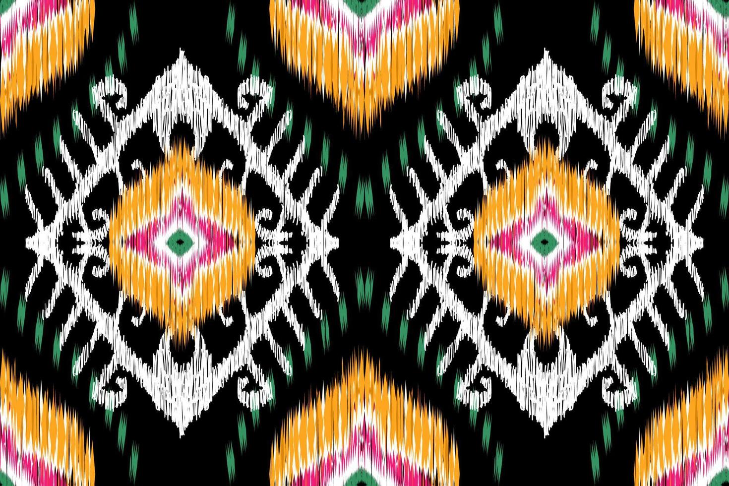 ikat floral cachemir bordado en negro fondo.ikat étnico oriental sin costura modelo tradicional.azteca estilo resumen vector ilustración.diseño para textura,tela,ropa,envoltura,bufanda,alfombra.