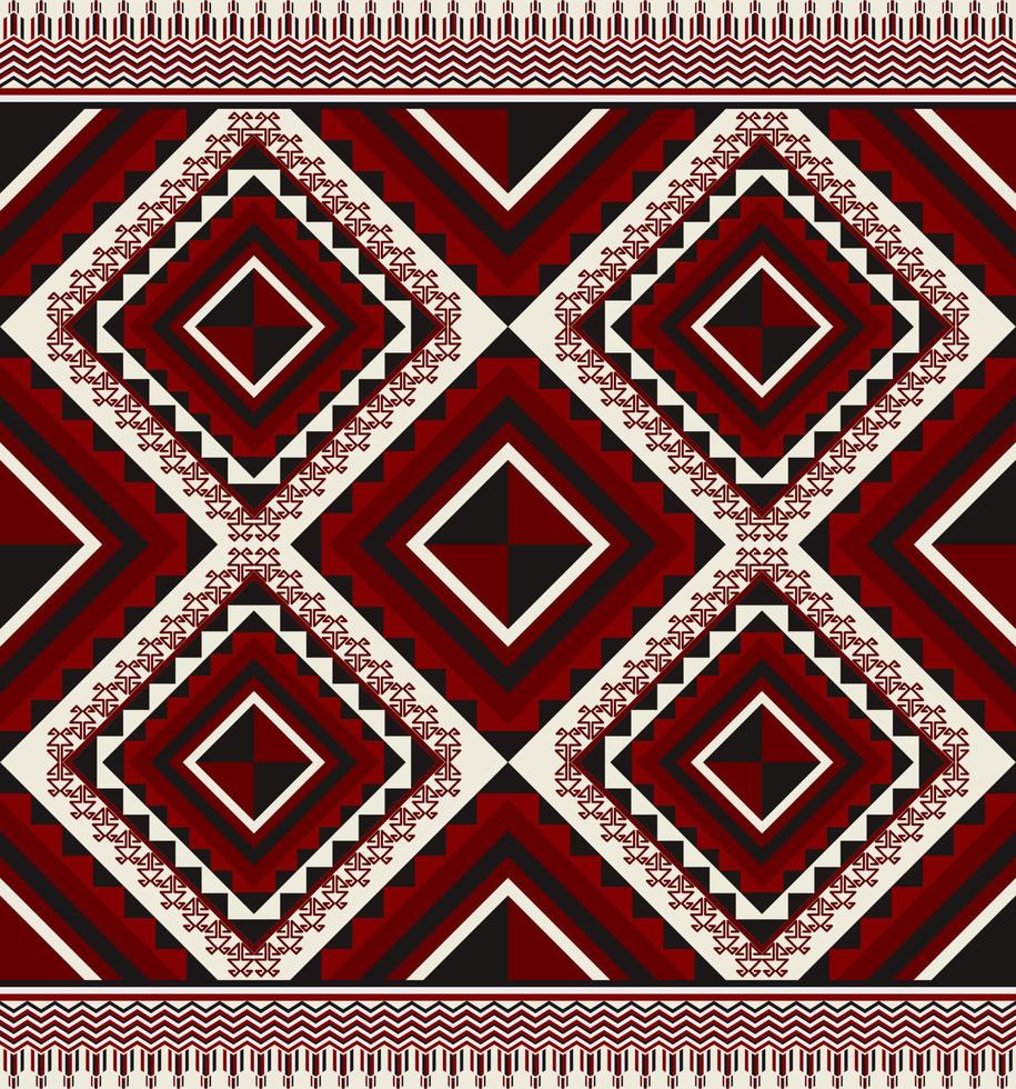 Ethnic folk geometric seamless pattern in red, white and black tone in vector illustration design for fabric, mat, carpet, scarf, wrapping paper, tile and more
