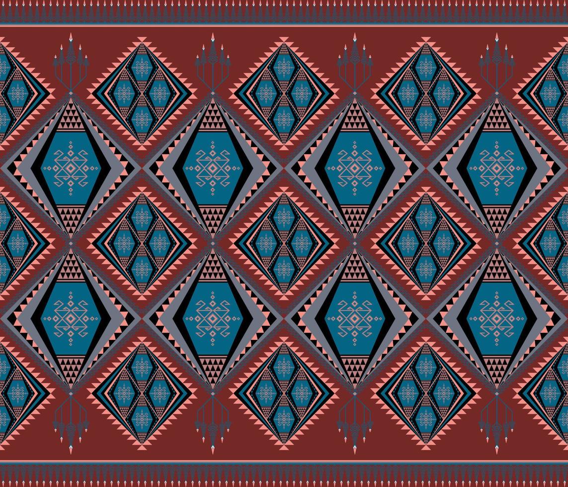 étnico gente geométrico sin costura modelo en rojo y azul tono en vector ilustración diseño para tela, estera, alfombra, bufanda, envase papel, loseta y más