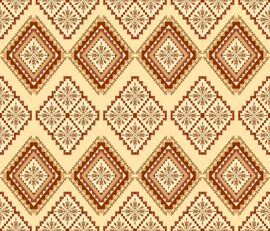 Ethnic folk geometric seamless pattern in red and yellow tone in vector illustration design for fabric, mat, carpet, scarf, wrapping paper, tile and more