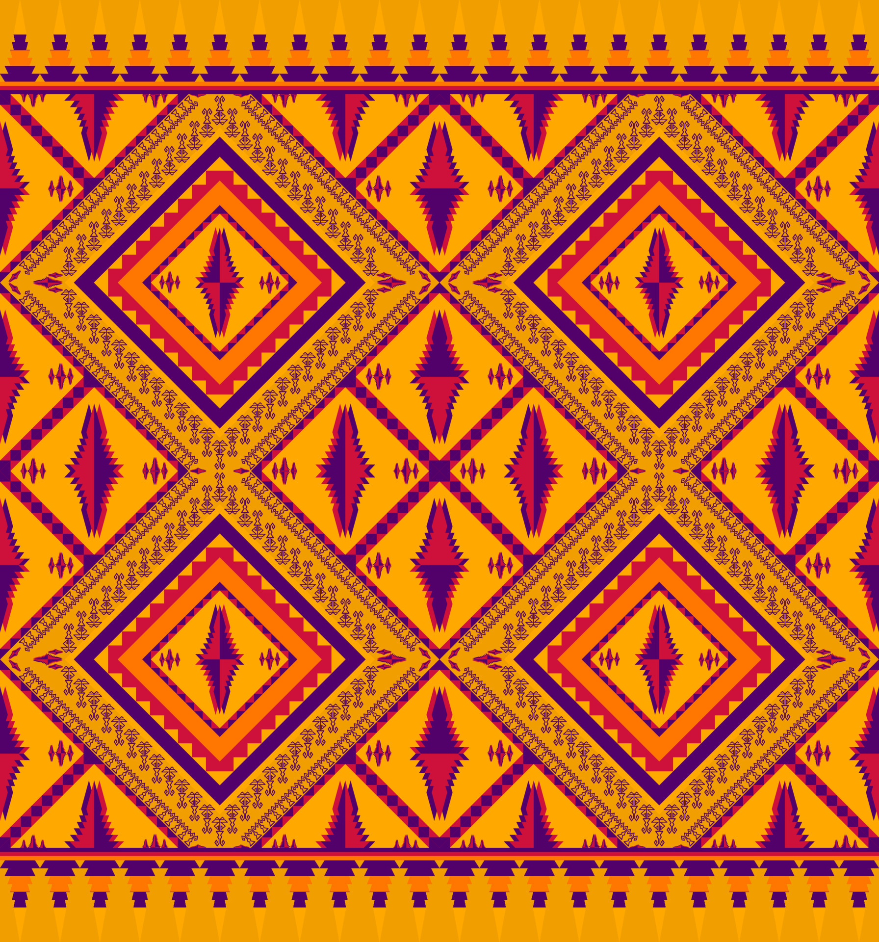 Ethnic folk geometric seamless pattern in yellow tone in vector illustration design for fabric