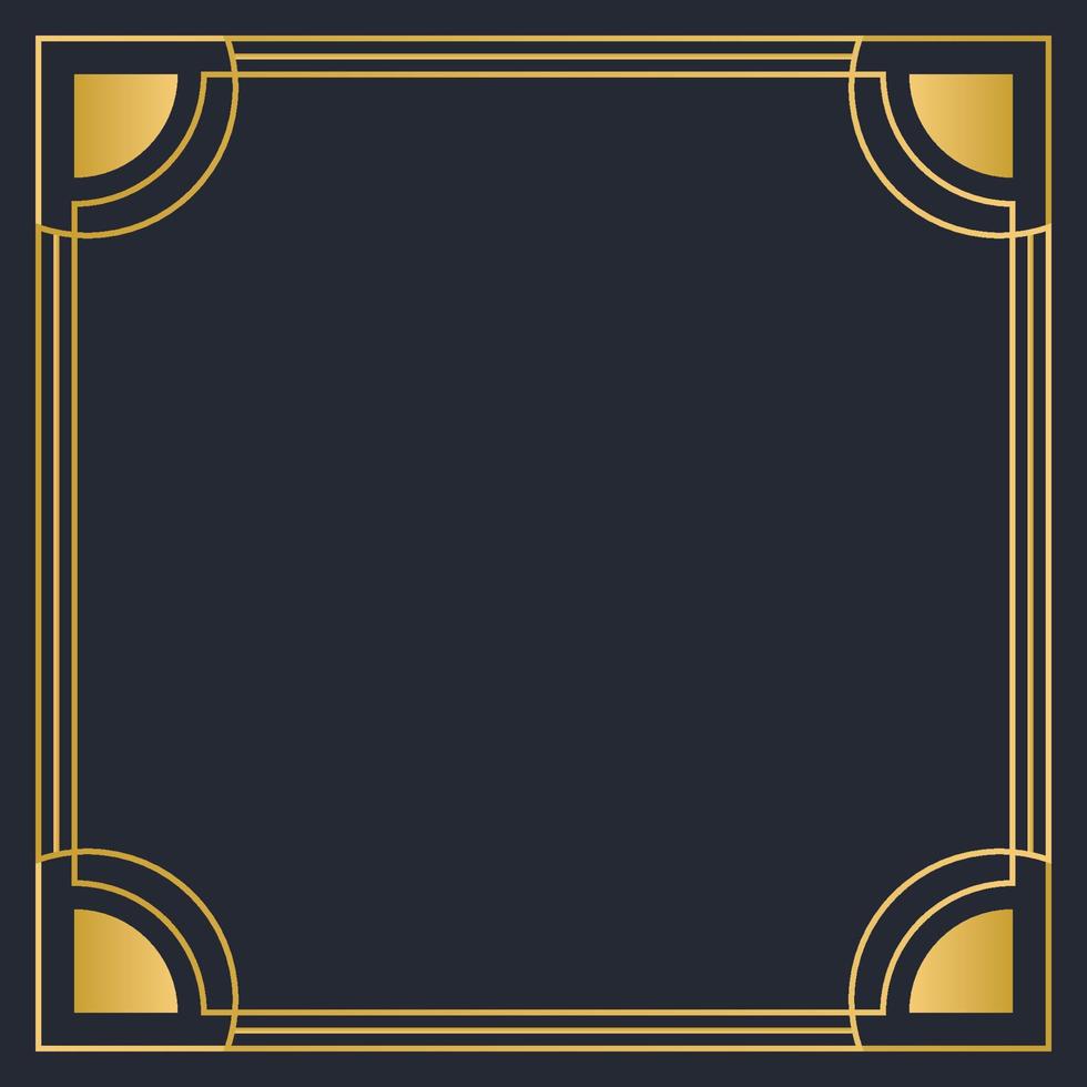 golden art deco frame vector design in dark blue background