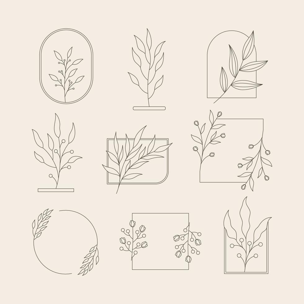 set of hand drawn floral logos vector illustration