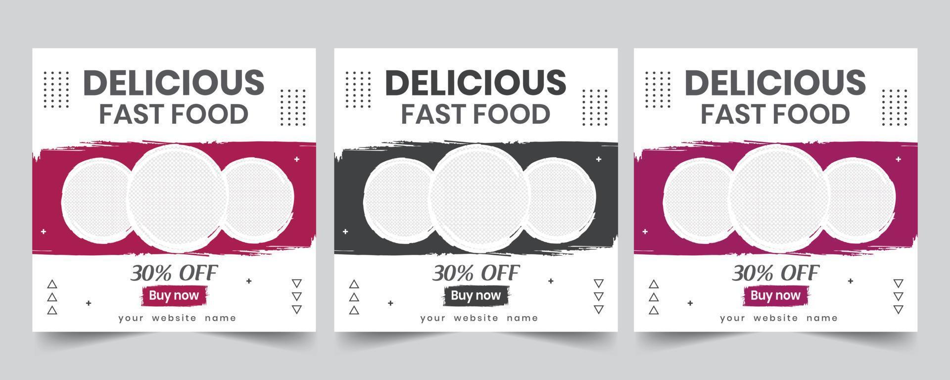 Square editable Print food banner, Online marketing trendy layout design vector