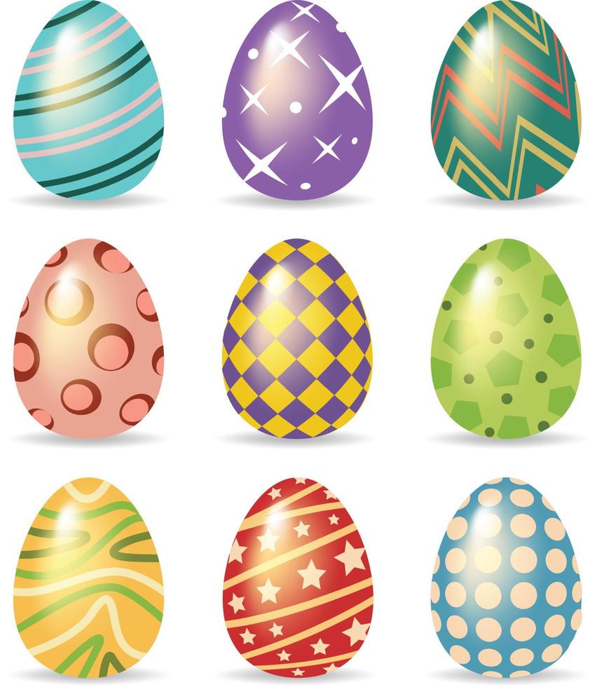 Happy Easter day. Set of Easter eggs glossy style on a white background. Vector Illustration