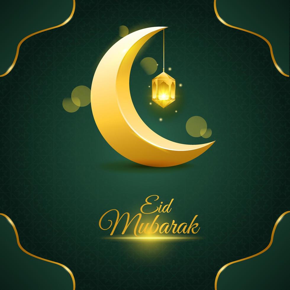 Eid Mubarak Ramadan Kareem traditional Islamic banner square template background. Realistic shining lantern and golden moon with clouds. Islamic Religion concept design. Vector illustration.