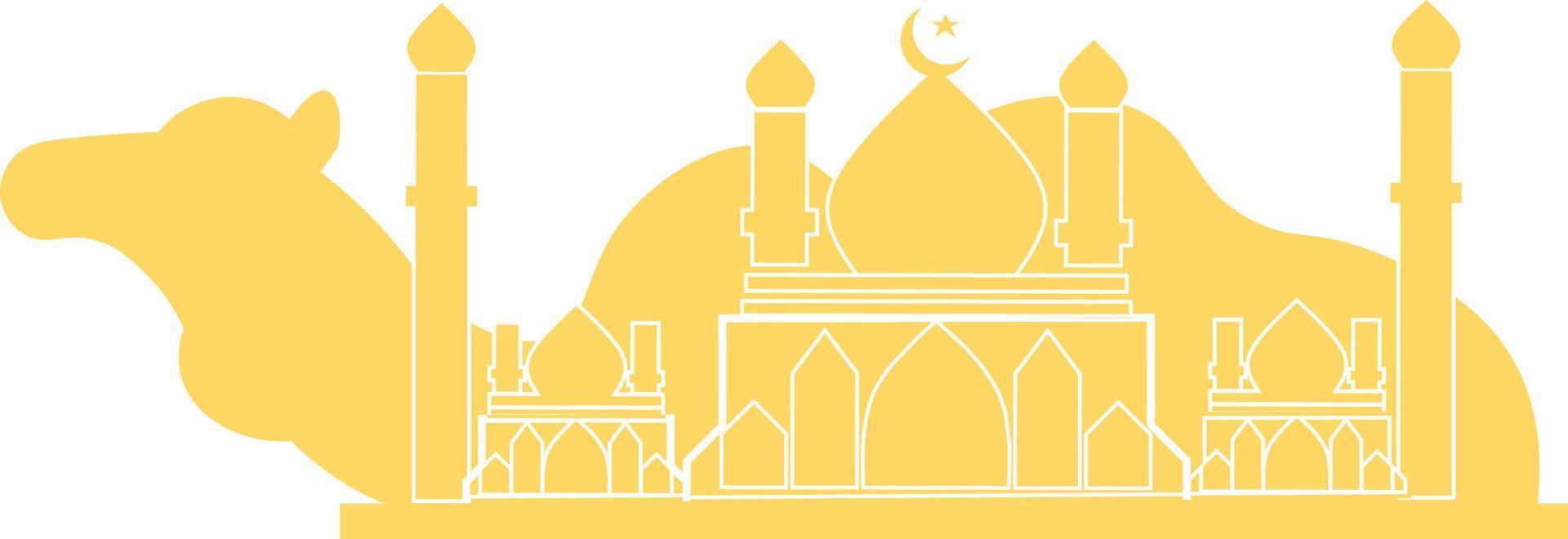 idul adha decoration design, mosque with camel in background vector