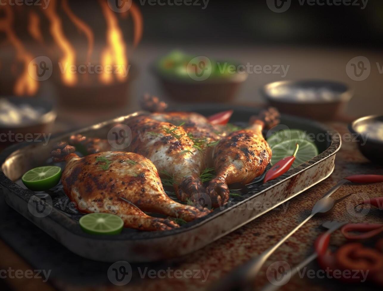 grilled chicken on the grill AI-generated art, , illustration photo