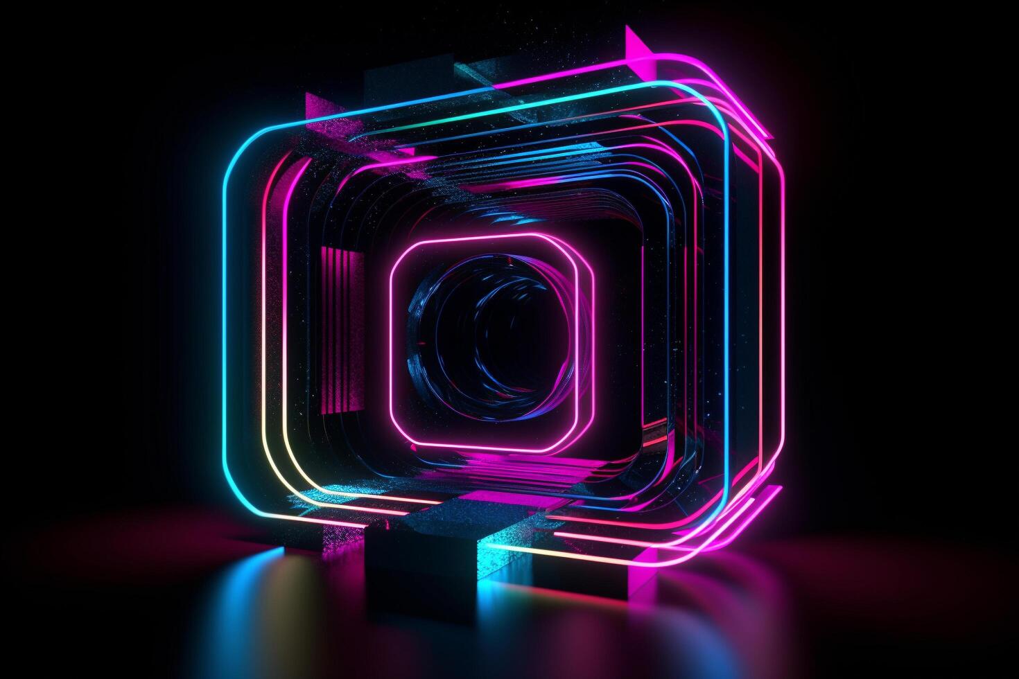 pink and blue neon lines radiating a luminous glow in the ultraviolet spectrum. The cyber space and laser show elements create a dynamic and futuristic ambiance, photo