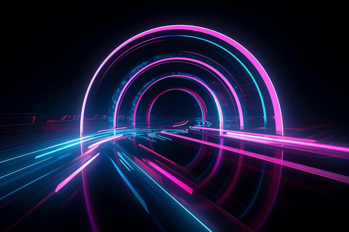 pink and blue neon lines radiating a luminous glow in the ultraviolet spectrum. The cyber space and laser show elements create a dynamic and futuristic ambiance, photo